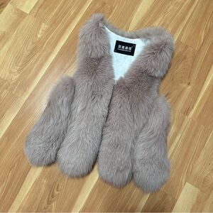 Real Fox Fur with sheep leather Vest in pink mix light gray